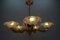 Art Deco French Frosted Glass, Brass, and Copper Chandelier, 1930s, Image 4