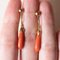 Vintage 18k Yellow Gold Pendant Earrings with Orange Coral, 1940s 5