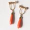 Vintage 18k Yellow Gold Pendant Earrings with Orange Coral, 1940s 1