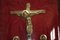 French Crucifix in Ornate Wooden Frame on Red Velvet with Convex Glass, 1950s 6
