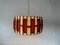 Red & Beige Fabric Shade Pendant Lamp in Wood, 1960s, Germany 2