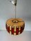 Red & Beige Fabric Shade Pendant Lamp in Wood, 1960s, Germany 5