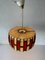 Red & Beige Fabric Shade Pendant Lamp in Wood, 1960s, Germany, Image 5