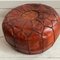 Vintage Brick Red Coloured Leather Embroidered Foot Stool 3