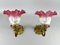 Brass Wall Lights with Flower Shades, France, 1920s, Set of 2 3