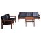 Black Leather Sofas & Side Table from Illum Wikkelso Capella, Denmark, 1960s, Set of 3 1