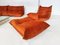 Mid-Century Modern Orange Togo Sofa Set attributed to Michel Ducaroy for Ligne Roset, 1970s, Set of 5 5