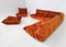 Mid-Century Modern Orange Togo Sofa Set attributed to Michel Ducaroy for Ligne Roset, 1970s, Set of 5 9