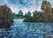 Artista di scuola francese, Paesaggio con lago, Olio su tela, Metà del XX secolo, Con cornice, Immagine 2
