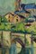 Artista di scuola francese, città in collina, olio su tavola, metà del XX secolo, con cornice, Immagine 5