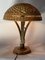 Lámpara de mesa brutalista en forma de hongo de hierro forjado dorado y ratán, años 60, Imagen 3