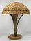 Brutalist Gilded Wrought Iron and Rattan Wicker Mushroom Table Lamp, 1960s 5