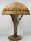 Brutalist Gilded Wrought Iron and Rattan Wicker Mushroom Table Lamp, 1960s, Image 5
