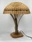 Brutalist Gilded Wrought Iron and Rattan Wicker Mushroom Table Lamp, 1960s 7