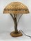 Lámpara de mesa brutalista en forma de hongo de hierro forjado dorado y ratán, años 60, Imagen 7