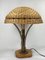 Brutalist Gilded Wrought Iron and Rattan Wicker Mushroom Table Lamp, 1960s 8