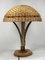 Brutalist Gilded Wrought Iron and Rattan Wicker Mushroom Table Lamp, 1960s 4