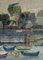 Paul Delapoterie, Barques et voilier à la Belotte, lac Léman Genève, Oil on Wood 5
