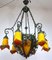 Lámpara de araña Pate de Verre Art Déco de hierro forjado, Francia, años 90, Imagen 2