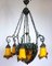 Art Deco Wrought Iron Pate de Verre Glass Chandelier, France, 1990s, Image 4