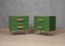 Mid-Century Square Green Color Glass & Brass Nightstands, Set of 2 1