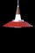Lámpara de techo danesa de vidrio opalino con pantalla roja de Voss Belysning, años 60, Imagen 1