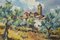 Artista sconosciuto, Paesaggio post impressionista con ulivi e chiesa del villaggio, 1974, Olio su tela, Con cornice, Immagine 3