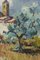 Unbekannter Künstler, Postimpressionistische Landschaft mit Olivenbäumen und Dorfkirche, 1974, Öl auf Leinwand, Gerahmt 9