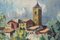 Artista sconosciuto, Paesaggio post impressionista con ulivi e chiesa del villaggio, 1974, Olio su tela, Con cornice, Immagine 4