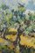 Artista sconosciuto, Paesaggio post impressionista con ulivi e chiesa del villaggio, 1974, Olio su tela, Con cornice, Immagine 5