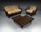 Mobilier de Salon en Bois Résineux et Cuir, France, 1960s, Set de 7 5