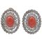 Rose Gold and Silver Earrings with Coral and Diamonds, 1950s, Image 1