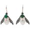 Rose Gold and Silver Fly Shape Earrings with Emeralds and Sapphires, 1940s 1