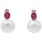 14 Karat Rose Gold Earrings with Pearls and Rubies, Image 1