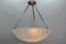 Art Deco French Chromed Brass and Frosted Glass Pendant Light by Noverdy, 1930s 5
