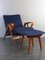 Vintage Chair with Ottoman in Beech and Blue Fabric by Franisek Jiràk for Tatra, Czech, 1960s, Set of 2 3