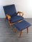 Vintage Chair with Ottoman in Beech and Blue Fabric by Franisek Jiràk for Tatra, Czech, 1960s, Set of 2 4
