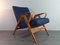 Vintage Chair with Ottoman in Beech and Blue Fabric by Franisek Jiràk for Tatra, Czech, 1960s, Set of 2 6