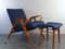 Vintage Chair with Ottoman in Beech and Blue Fabric by Franisek Jiràk for Tatra, Czech, 1960s, Set of 2 1