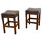 Arts and Crafts Golden Oak and Leather Stools, 1880, Set of 2 1
