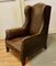 Art Deco French Wing Back Chair in Dark Brown Leather, 1920s 5