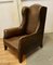 Art Deco French Wing Back Chair in Dark Brown Leather, 1920s, Image 6
