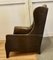 Art Deco French Wing Back Chair in Dark Brown Leather, 1920s 4