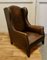 Art Deco French Wing Back Chair in Dark Brown Leather, 1920s 8