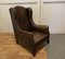 Art Deco French Wing Back Chair in Dark Brown Leather, 1920s 2