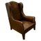 Art Deco French Wing Back Chair in Dark Brown Leather, 1920s 1