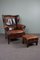Large Vintage Leather Armchair & Ottoman, Set of 2, Image 1