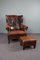 Large Vintage Leather Armchair & Ottoman, Set of 2 2