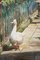 F. Clavero, Geese and a Stone Frog by a Cathedral Pond, 1970s, Large Watercolour, Image 5