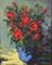 Fleurs Rouges dans un Vase Bleu, Fin du 20ème Siècle, Huile sur Toile, Encadrée 2